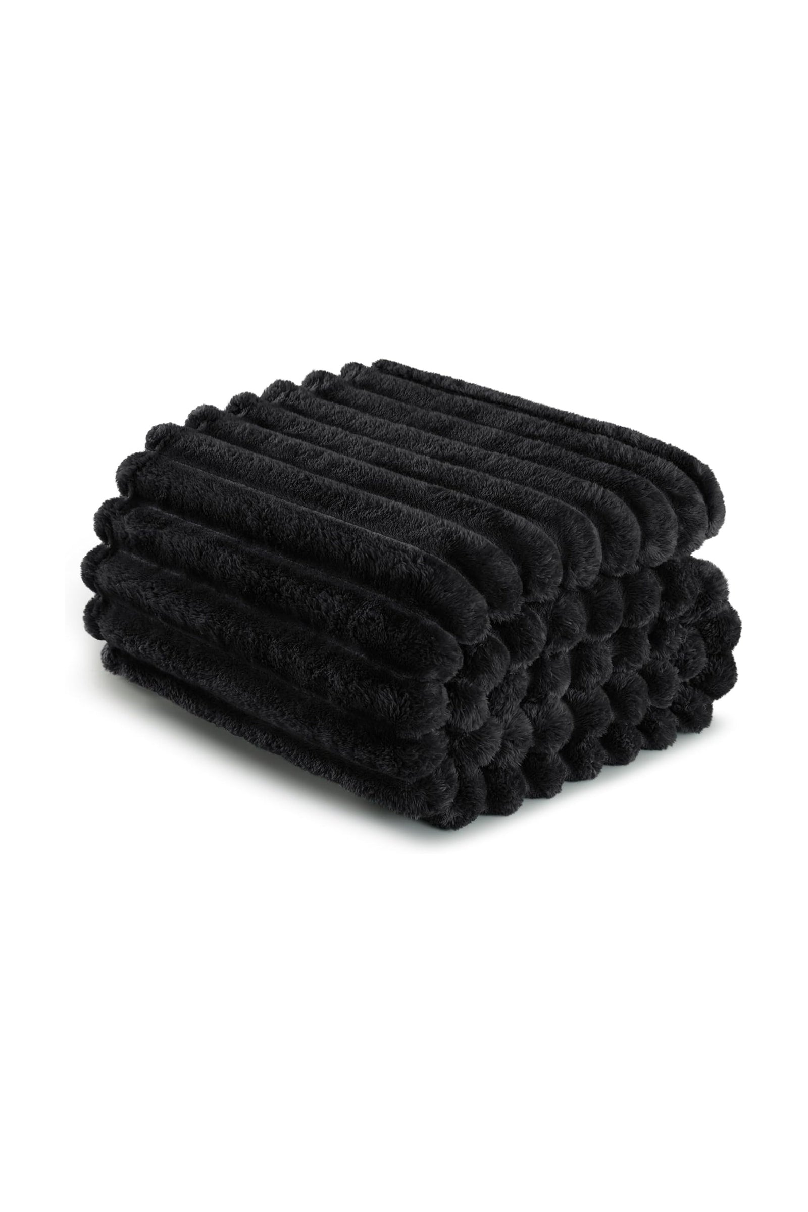 Ribbed Jacquard Fleece Blanket Throw Soft Warm Bed & Sofa Cover | 200cm x 240cm | Black