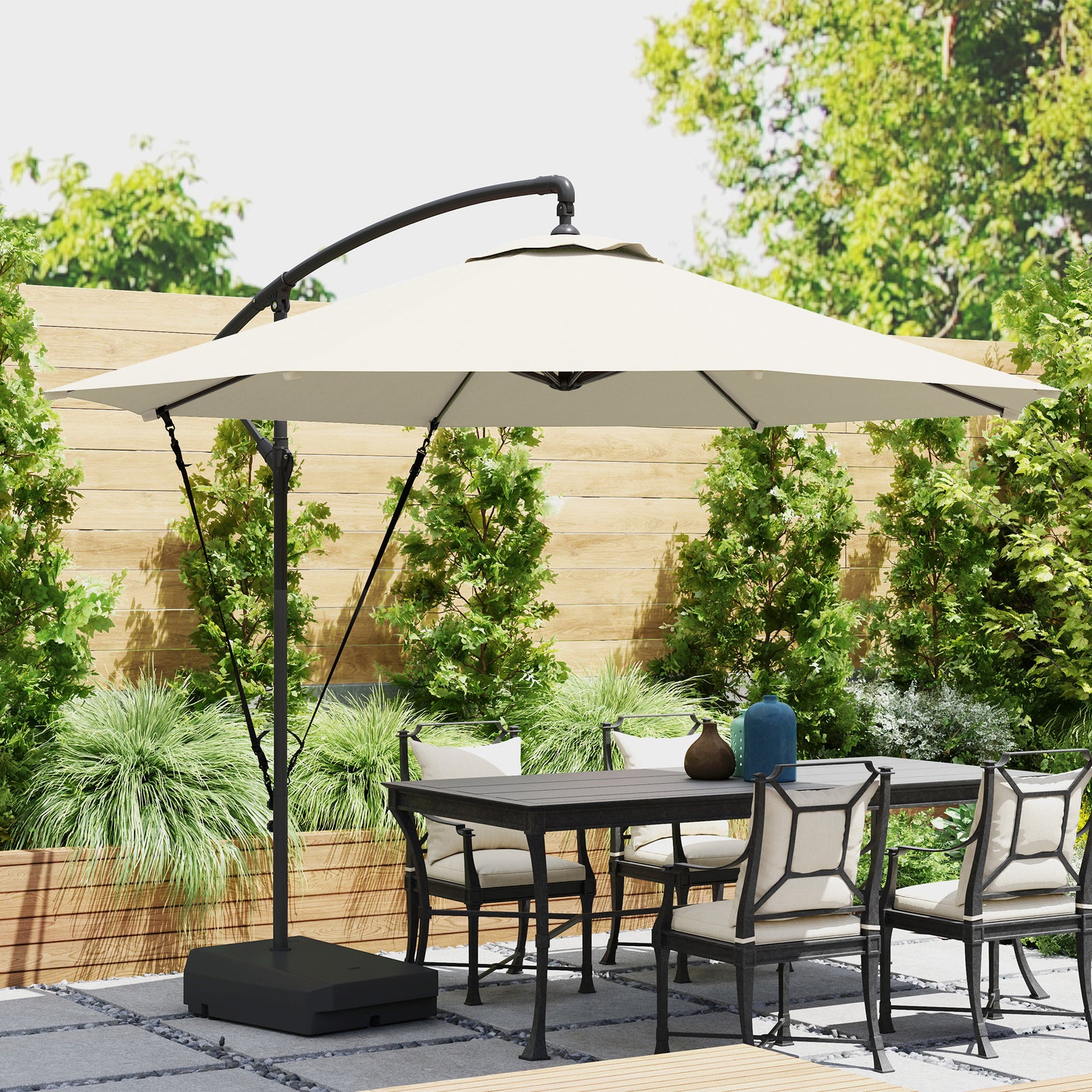 Garden Cantilever Parasol W/ Cover Weighted Base Wind Strap | Cream