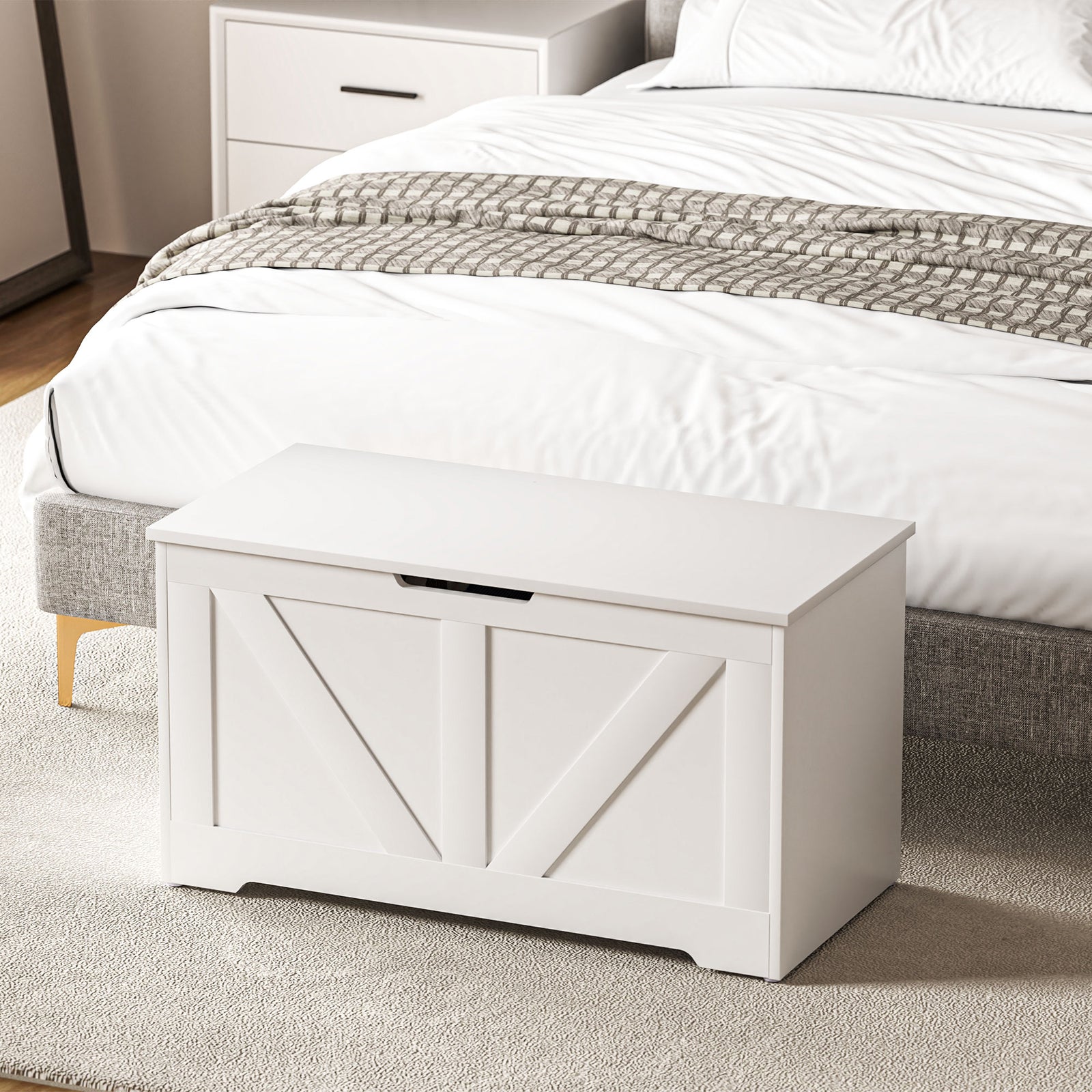 Storage Trunk For Living Room, With Safety Hinges 80cm | One Size | White
