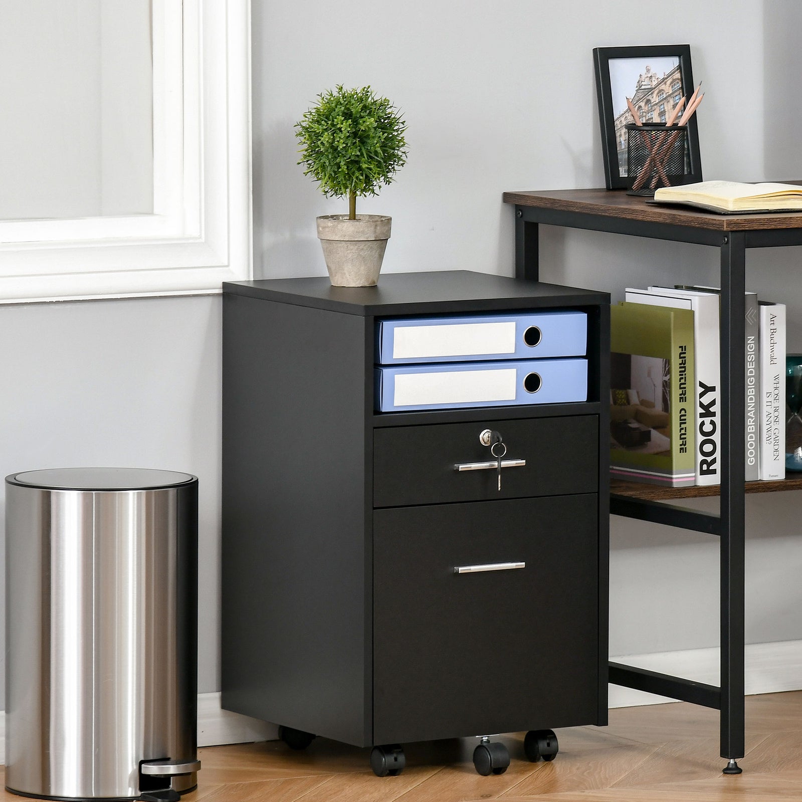Mobile File Cabinet Lockable Documents Storage With Wheels | One Size | Black