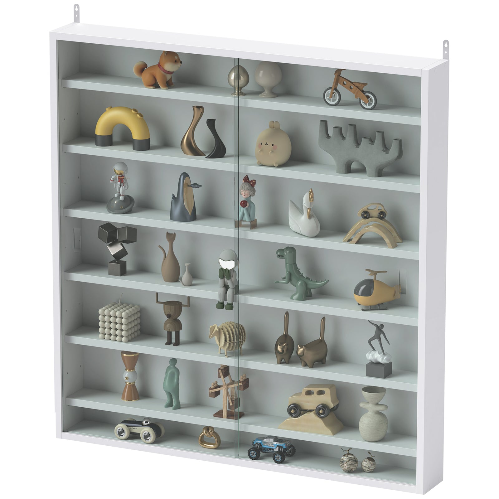 7-tier Wall Display Cabinet W/ Shelves Glass Doors | White