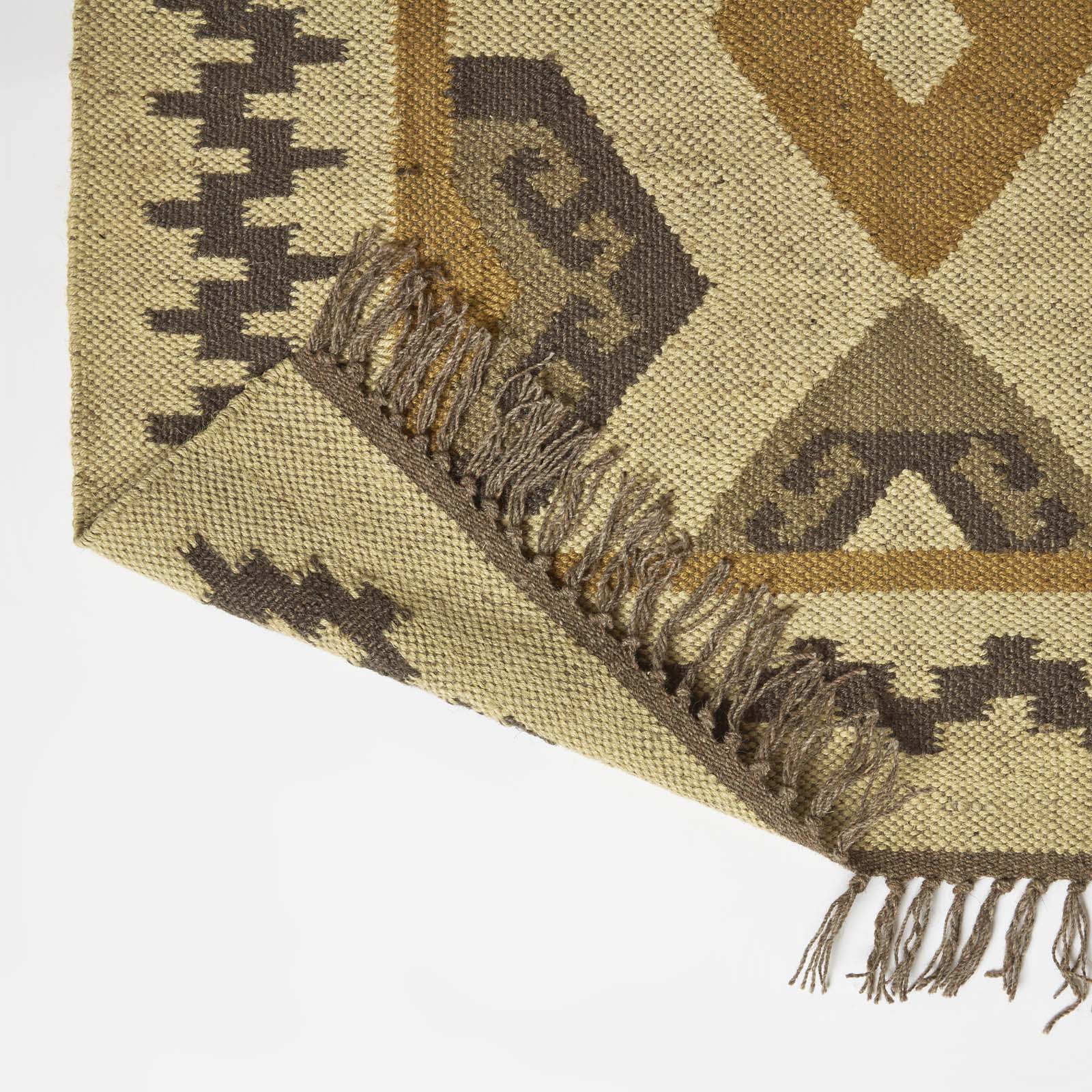 Ravar Brown & Gold Kilim Wool Rug | Extra Large | Brown