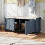 Wooden Shutter Door Shoe Cabinet Storage Bench With Linen Cushion