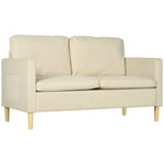2 Seater Sofa Modern Fabric Couch With Wood Legs 2 Pockets | Double | Beige