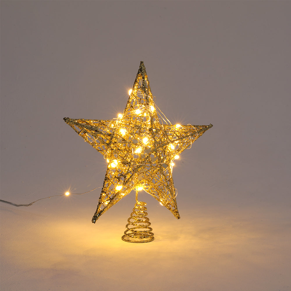 Decorative Star Sequins Christmas Tree Topper With Led Lights | Gold