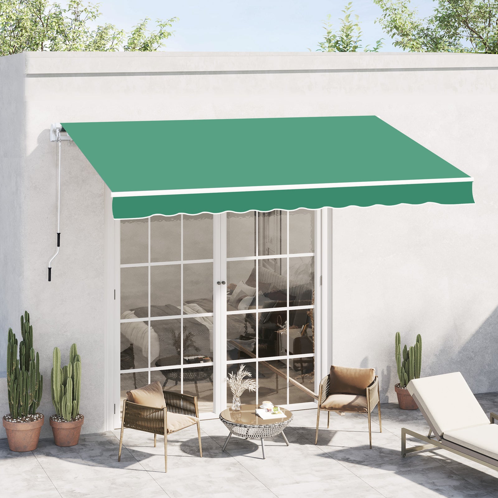 4x3m Manual Patio Awning, Aluminium, Retractable | Green