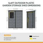 5x4 Ft Outdoor Plastic Storage Shed With Floor & Window, Lockable, Wood Grain Design