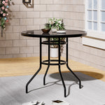 Round Metallic And Tempered Glass Garden Table With Parasol Hole Outdoor - 80cm/105cm Dia X 72 Cm H | Medium | Black