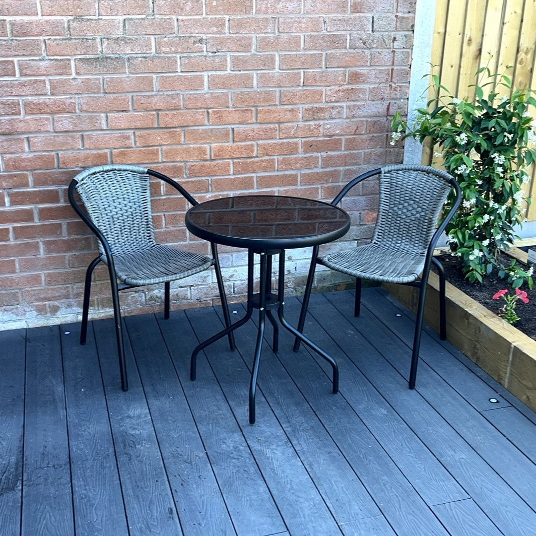 Stylish Grey Rattan Bistro Set For Two - Perfect For Gardens And Patios | Gray
