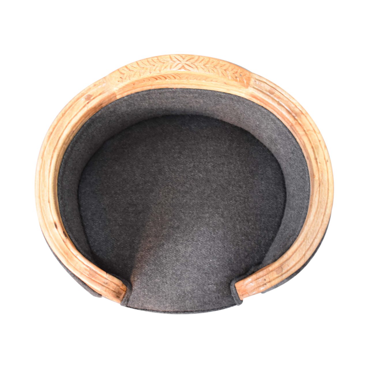 Solid Mango Wood, Upholstered Carved Battleship Tweed Pet Bed
