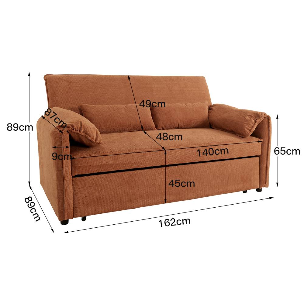 Fabric Sofa Bed With Adjustable Backrest And Easy Pull-out Mechanism | Caramel