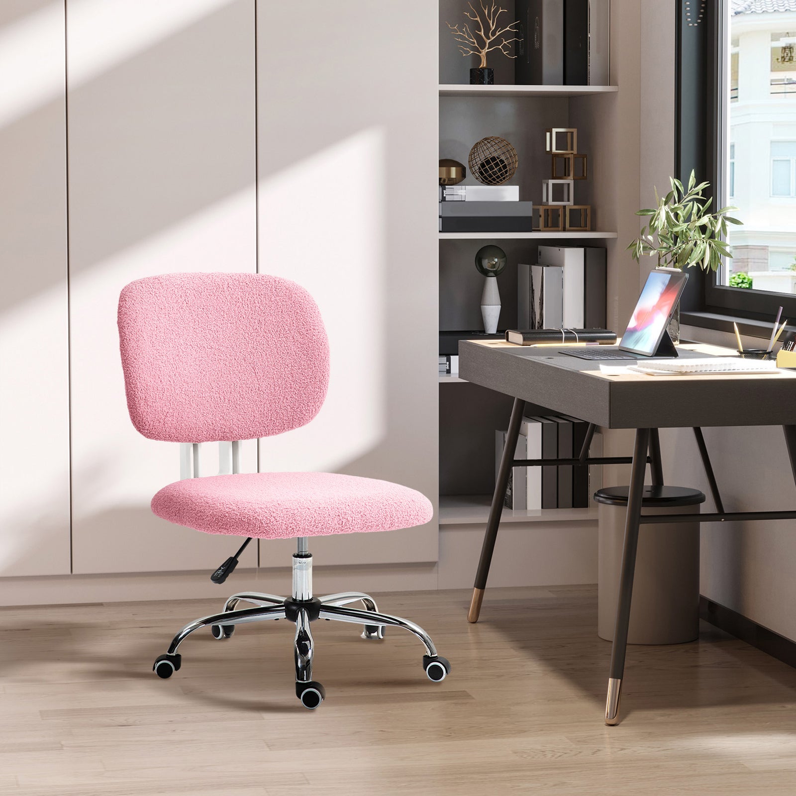 Teddy Fleece Desk Chair W/ Adjustable Height, Pink