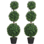 Set Of 2 Decorative Artificial Plants Boxwood Trees In Pot