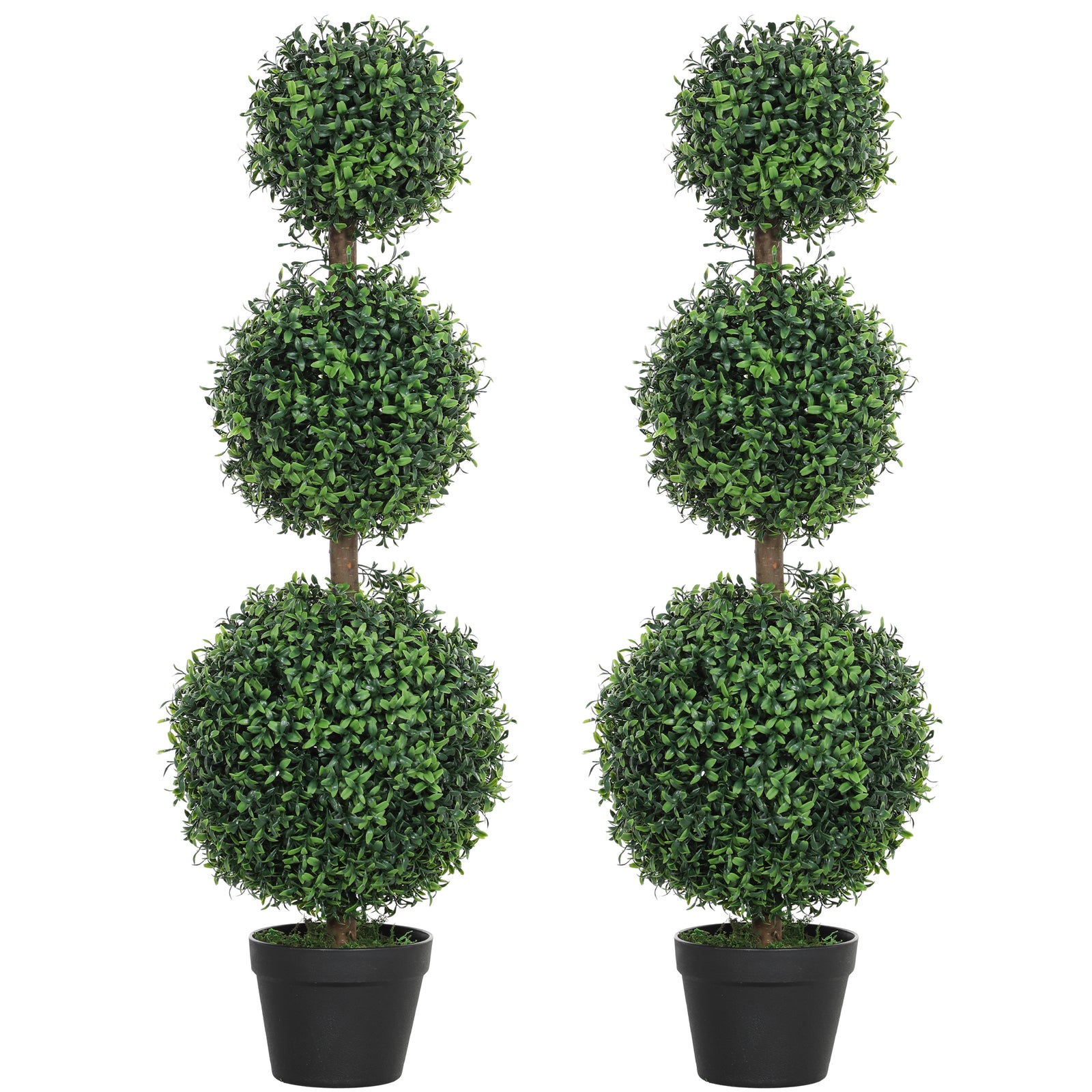 Set Of 2 Decorative Artificial Plants Boxwood Trees In Pot