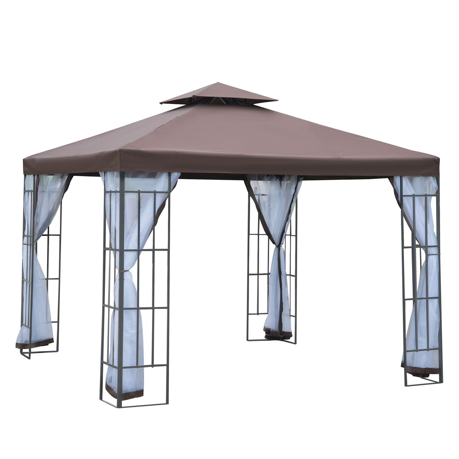 3 X 3(m) Patio Gazebo Canopy Garden Pavilion W/ 2 Tier Roof | Coffee
