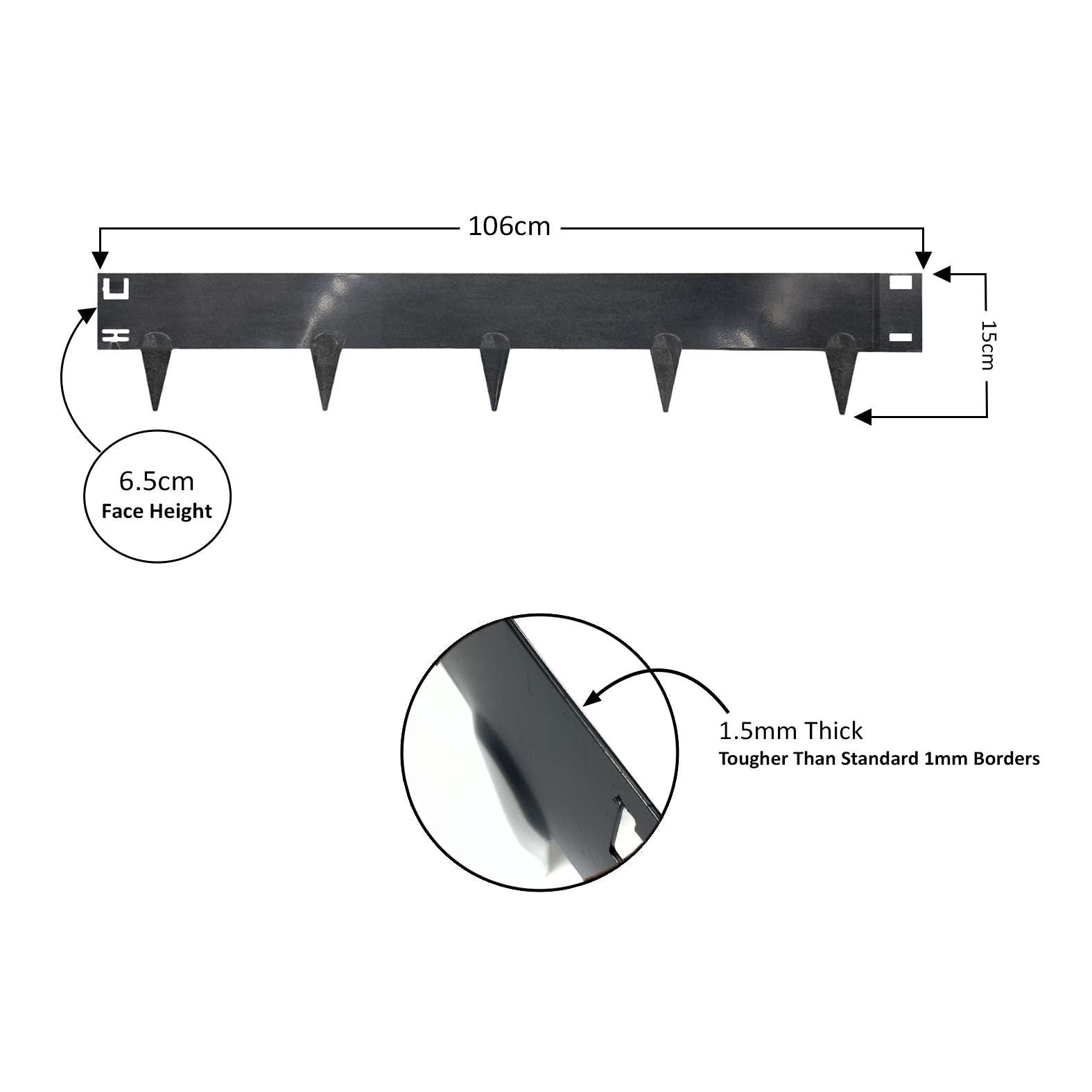 Metal Lawn Edging Garden Border - 5 Pieces | 5m | Anthracite Grey