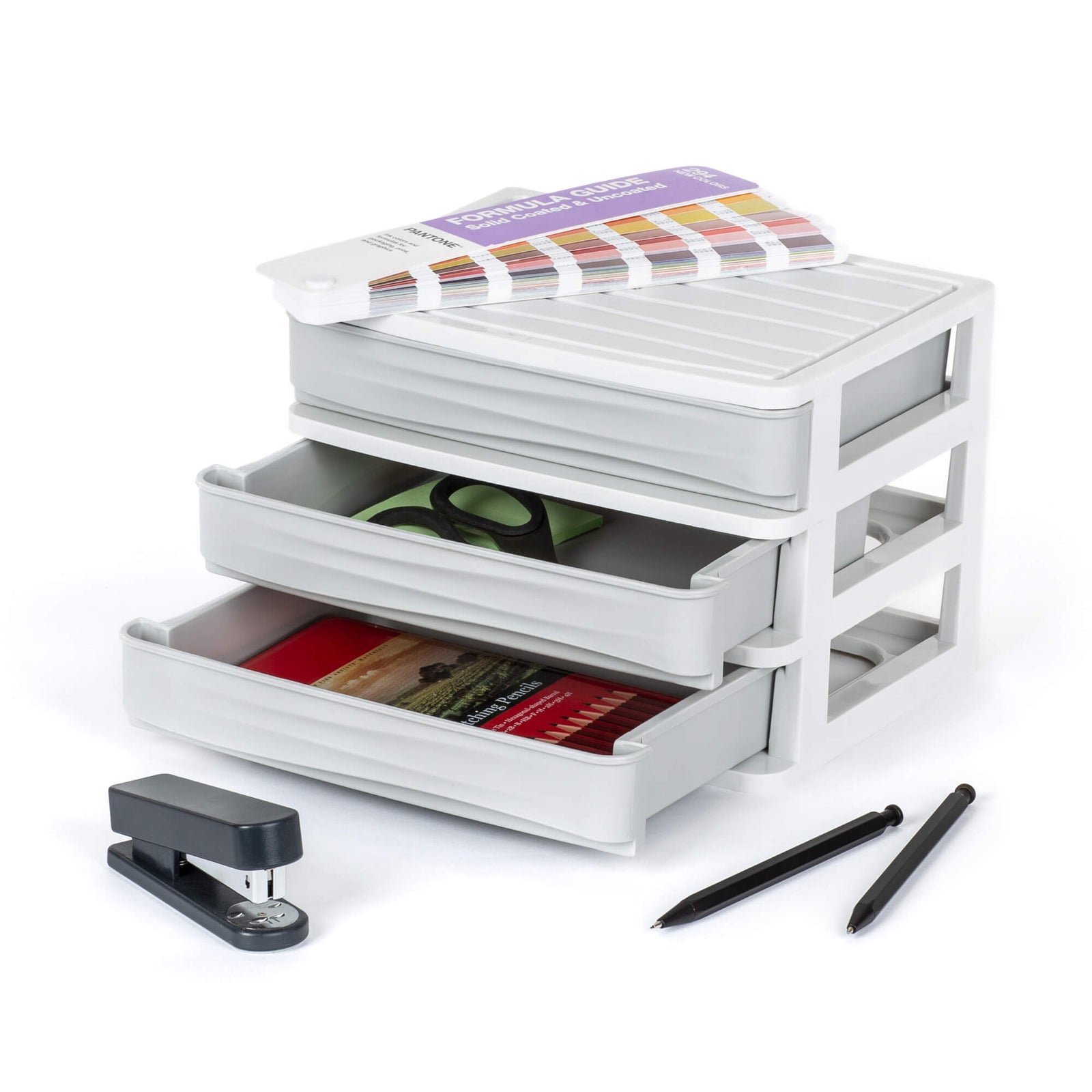 3 Drawer Small Desk Organiser - Grey