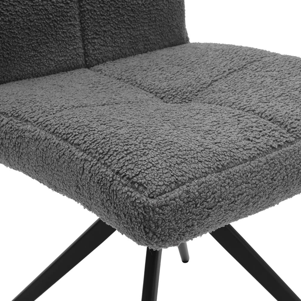 Set Of 2 Teddy Fleece Bar Stools With High Back And Black Metal Legs – Modern Armless Breakfast Chairs | Grey