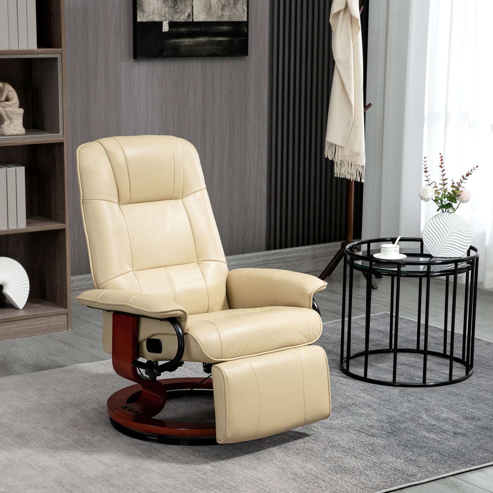 Ergonomic Office Recliner Chair Pu Leather Armchair Lounger | One Size | Cream