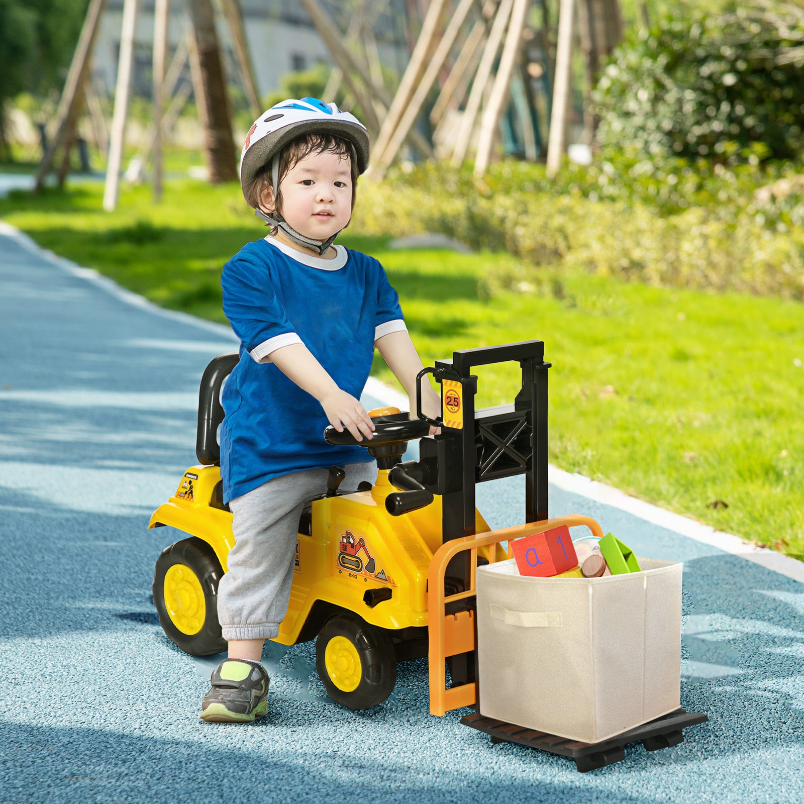 Kids Ride-on Forklift Truck W/ Fork Tray, Under Seat Storage, Backrest