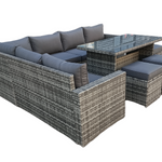 The Tarporley Grey 9 Seat Corner Rattan Dining Set - Fixed Table