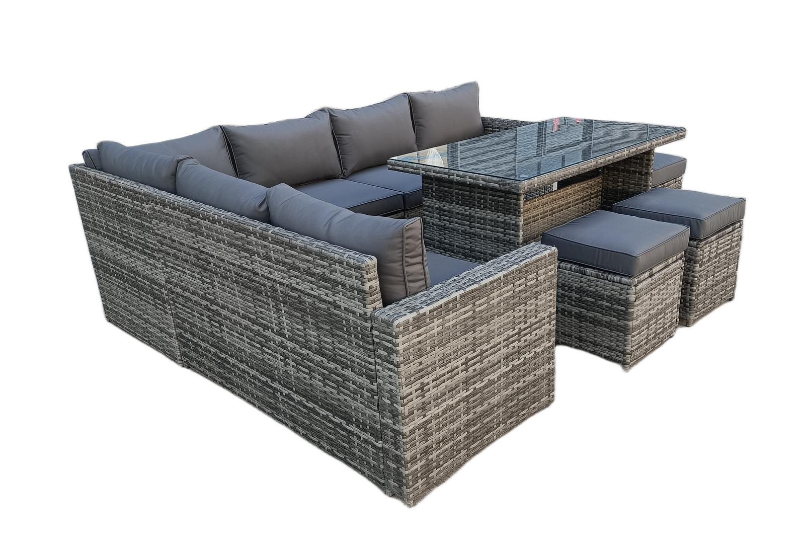 The Tarporley Grey 9 Seat Corner Rattan Dining Set - Fixed Table