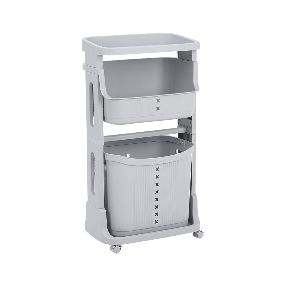 3/4 Tier Storage Rack Laundry Basket With Wheels | Small | Grey