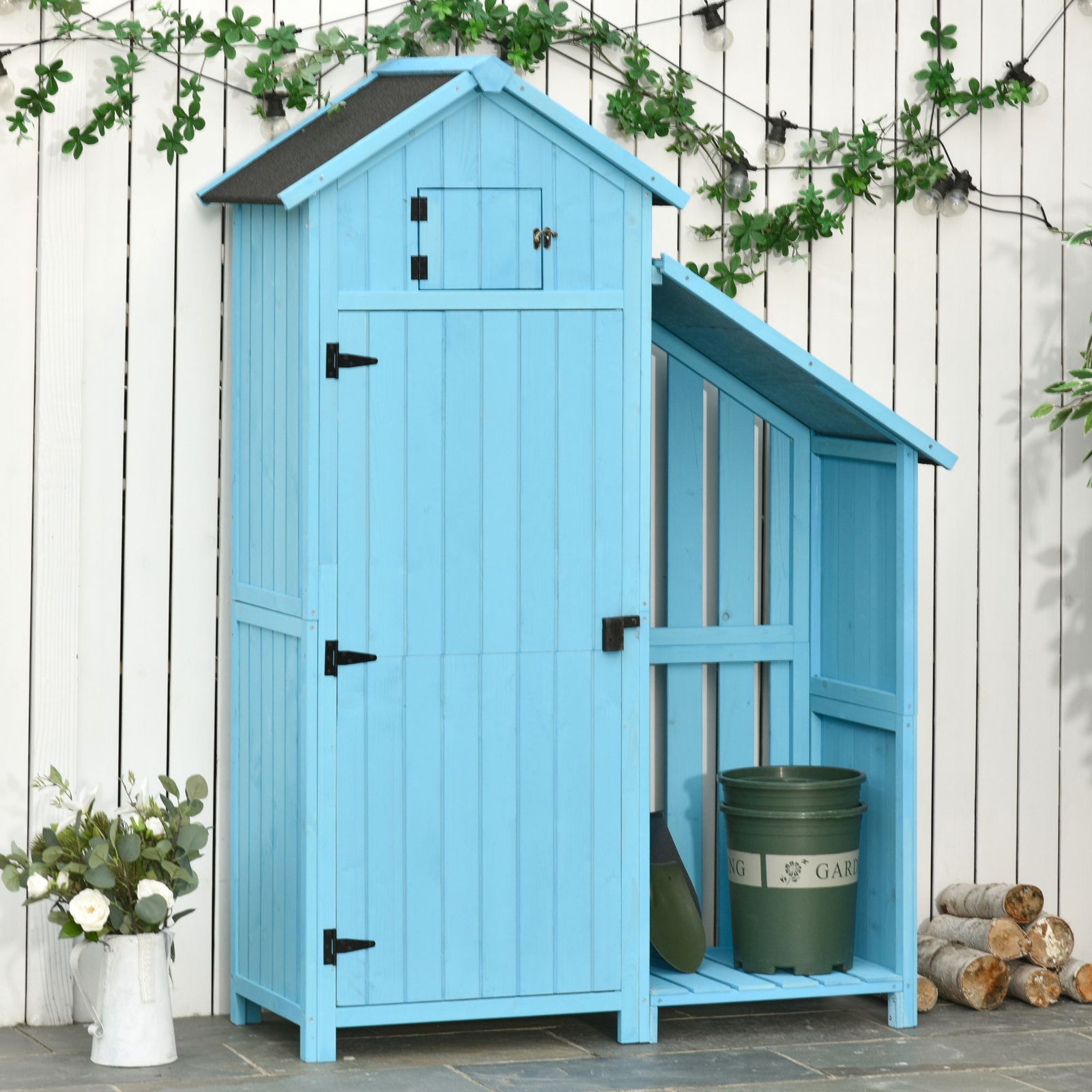 Garden Storage Shed Outdoor Firewood House W/ Roof
