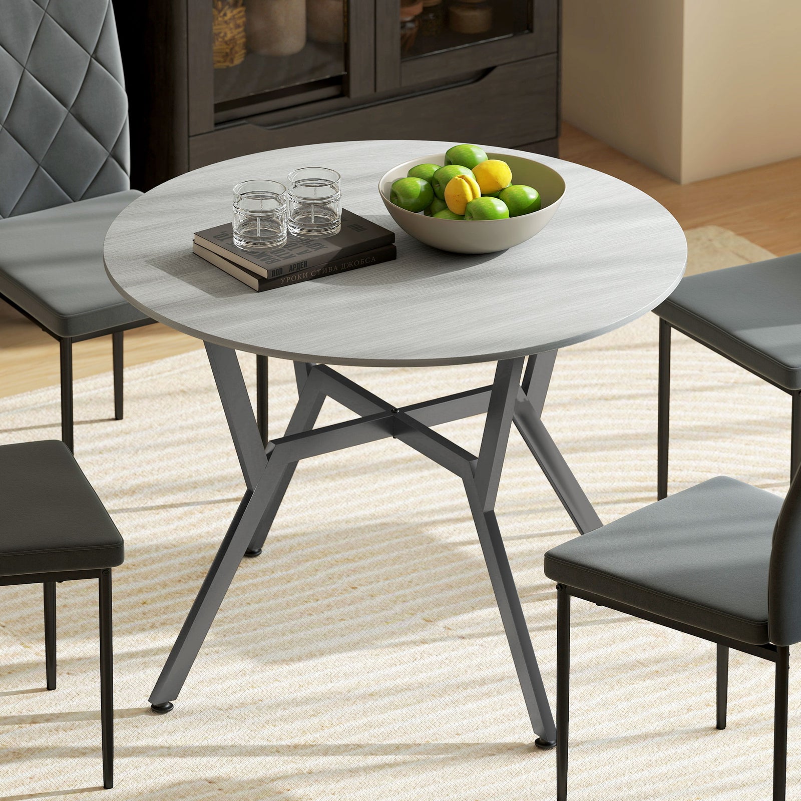 Small Kitchen Table With Black Steel Legs, Dining Table | Grey