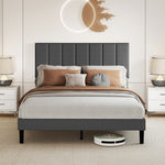 Upholstered Linen Bed Frame With Foam Headboard | Small Double | Dark Grey