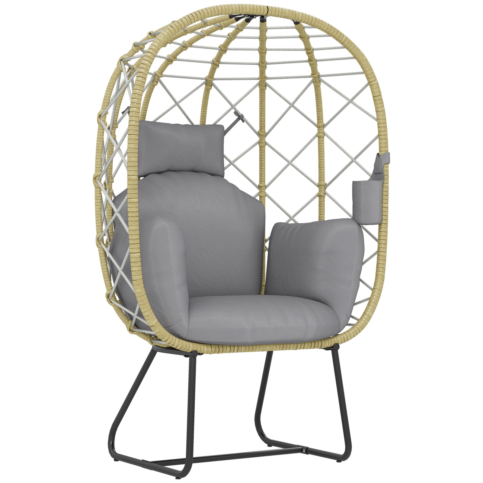 Rattan Garden Egg Chair With Thickened Cushion, Headrest
