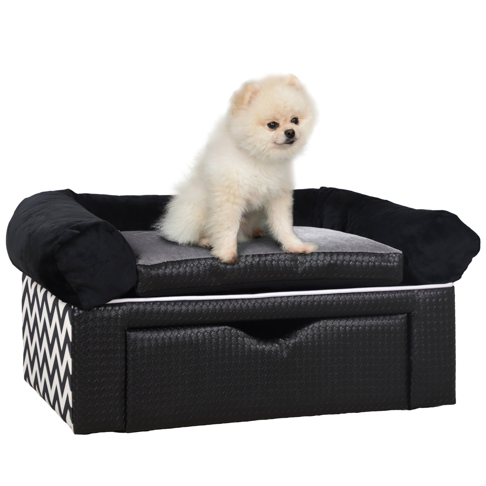 PawHut Dog Sofa Bed With Storage, Drawer, Soft Cushion, For Small Dogs - Black
