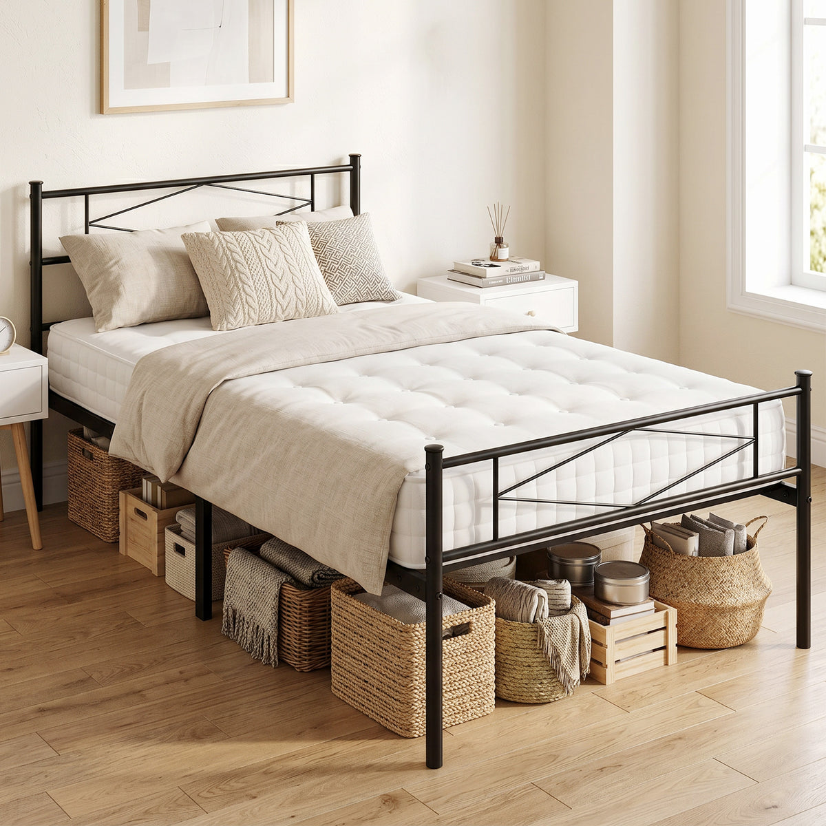 HOMCOM Bed Frame With Steel Slat Support, Noise-free