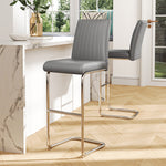Set Of 2 Grey Pu Leather Bar Stools – Mid Back Counter Chairs With Channel Backrest & Metal Legs | Grey