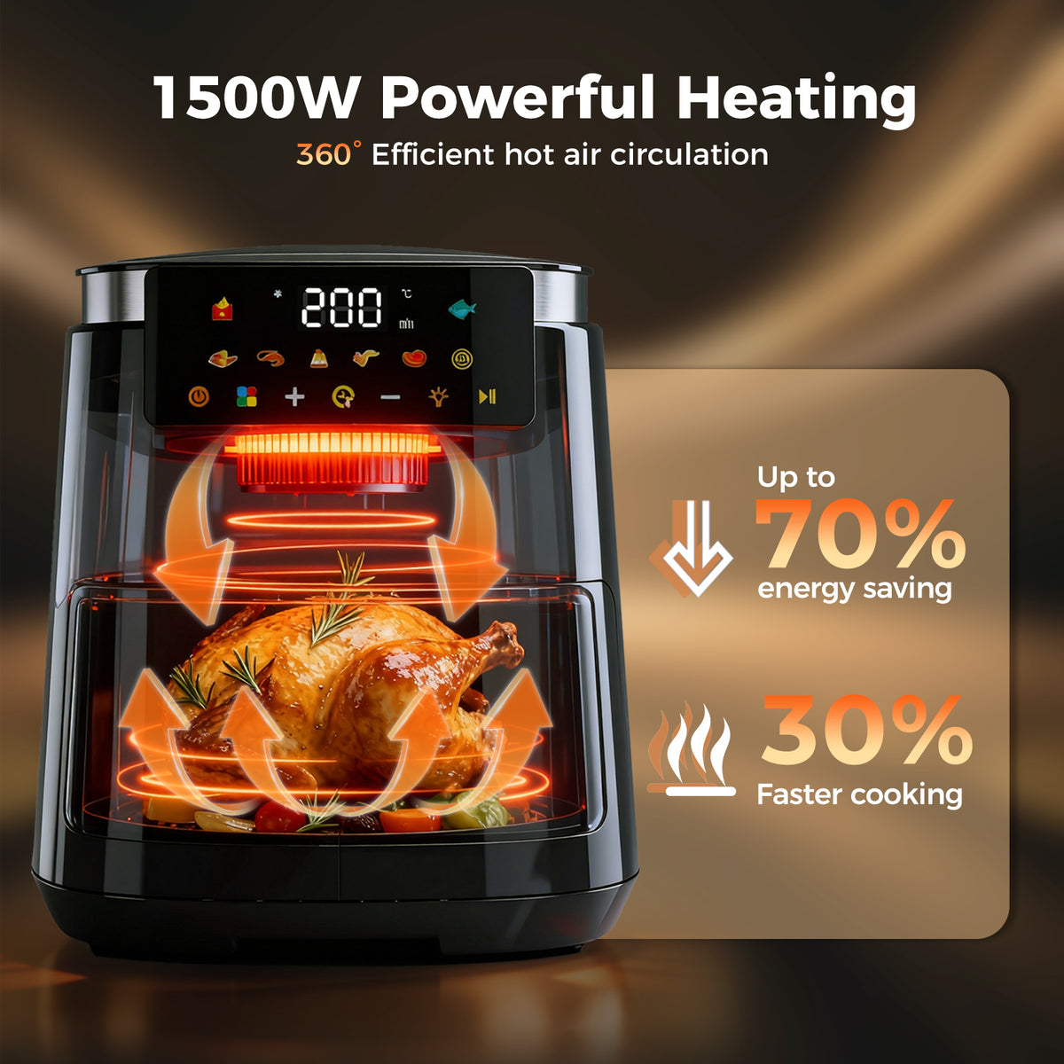 Spector 5l Digital Air Fryer 1500w Oil Free Hot Air Healthy Frying Cooker Black
