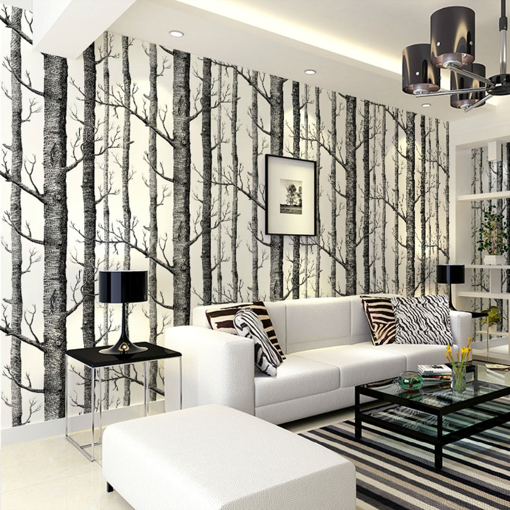 Removable Fabric Birch Tree Wallpaper Roll