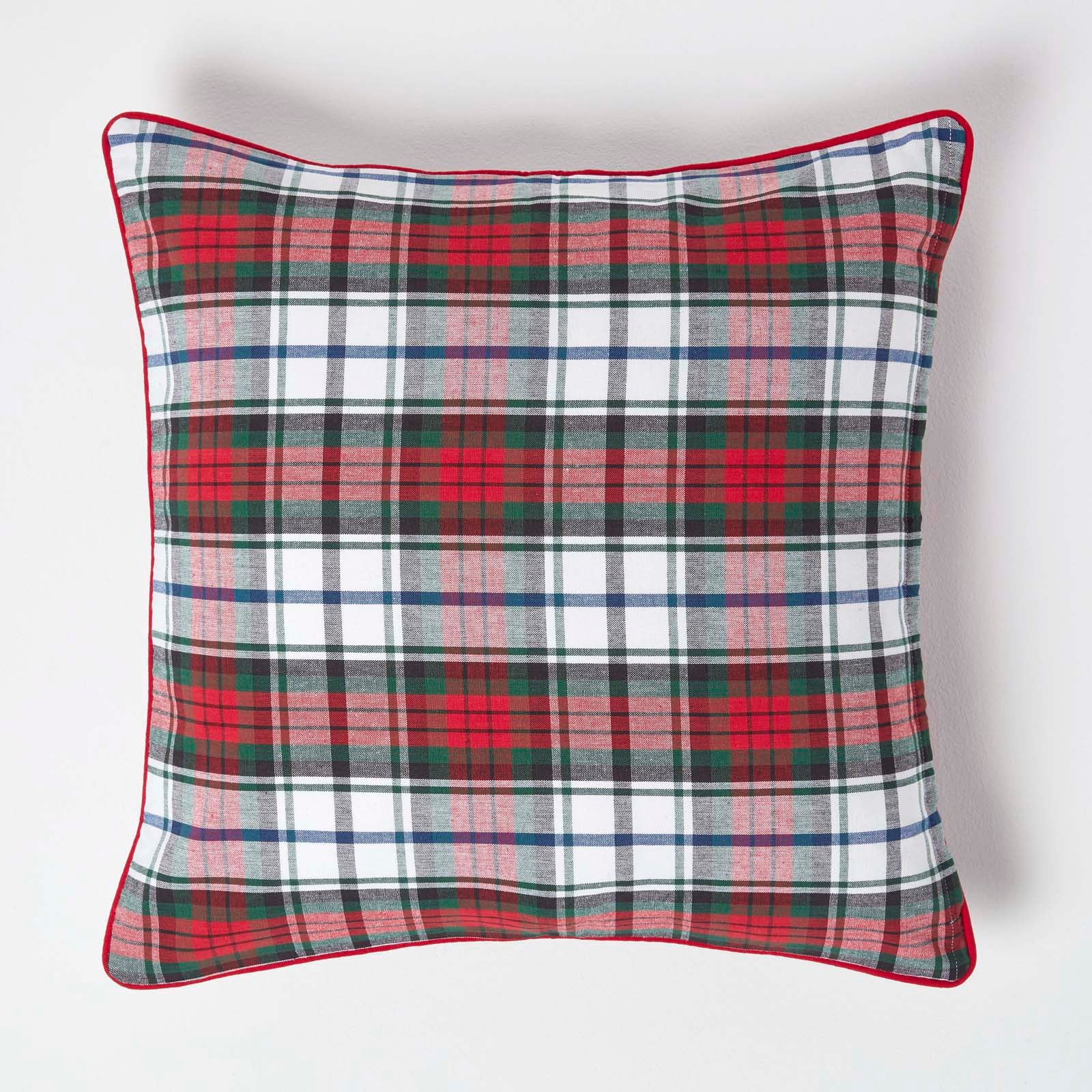 Tartan Check Cotton Cushion Cover | 60cm x 60cm | Red & White