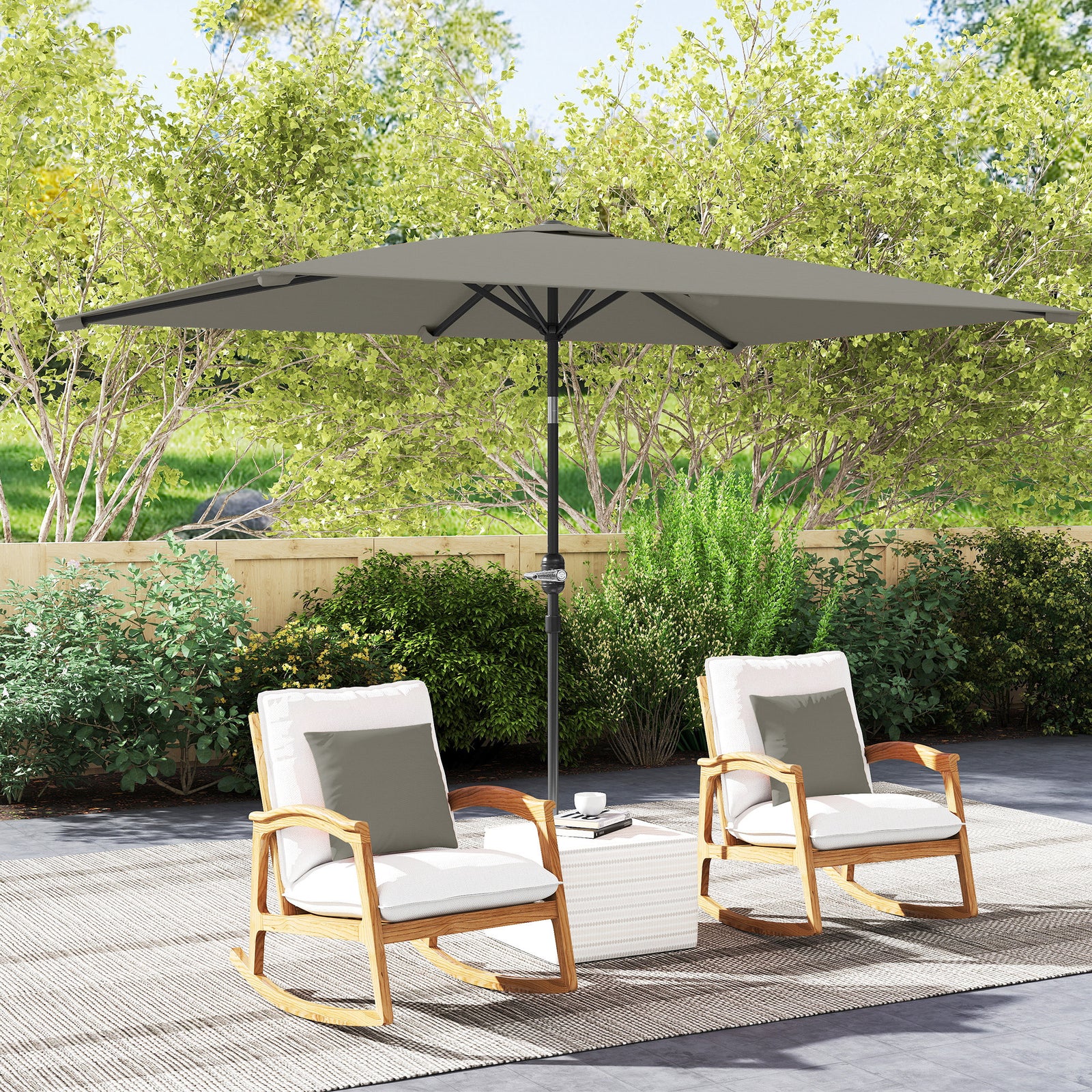 3x2m Patio Parasol, Rectangular Canopy | Light Grey