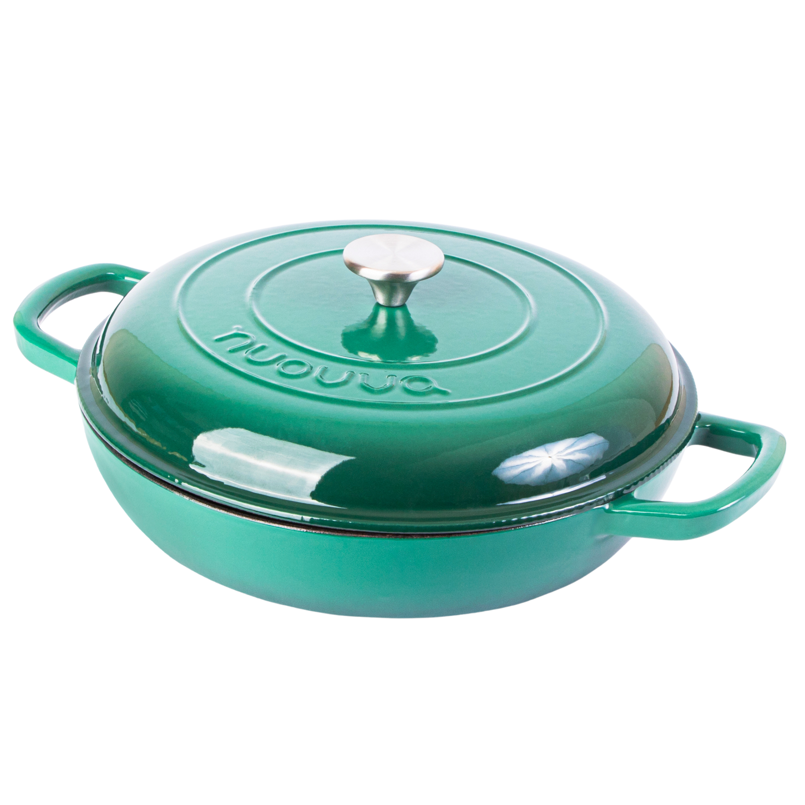 Shallow Cast Iron Casserole Pot With Lid  - 30cm , 3.7-quart | Dark Green