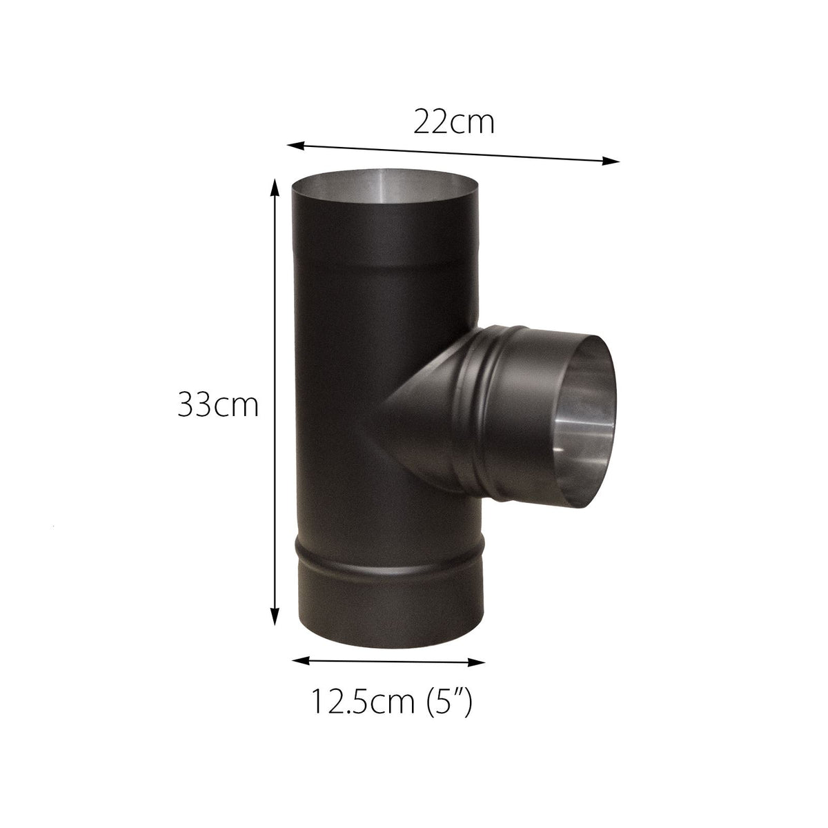 Flue Pipe 90 Degree Tee For 5" Inch (125mm) | Black