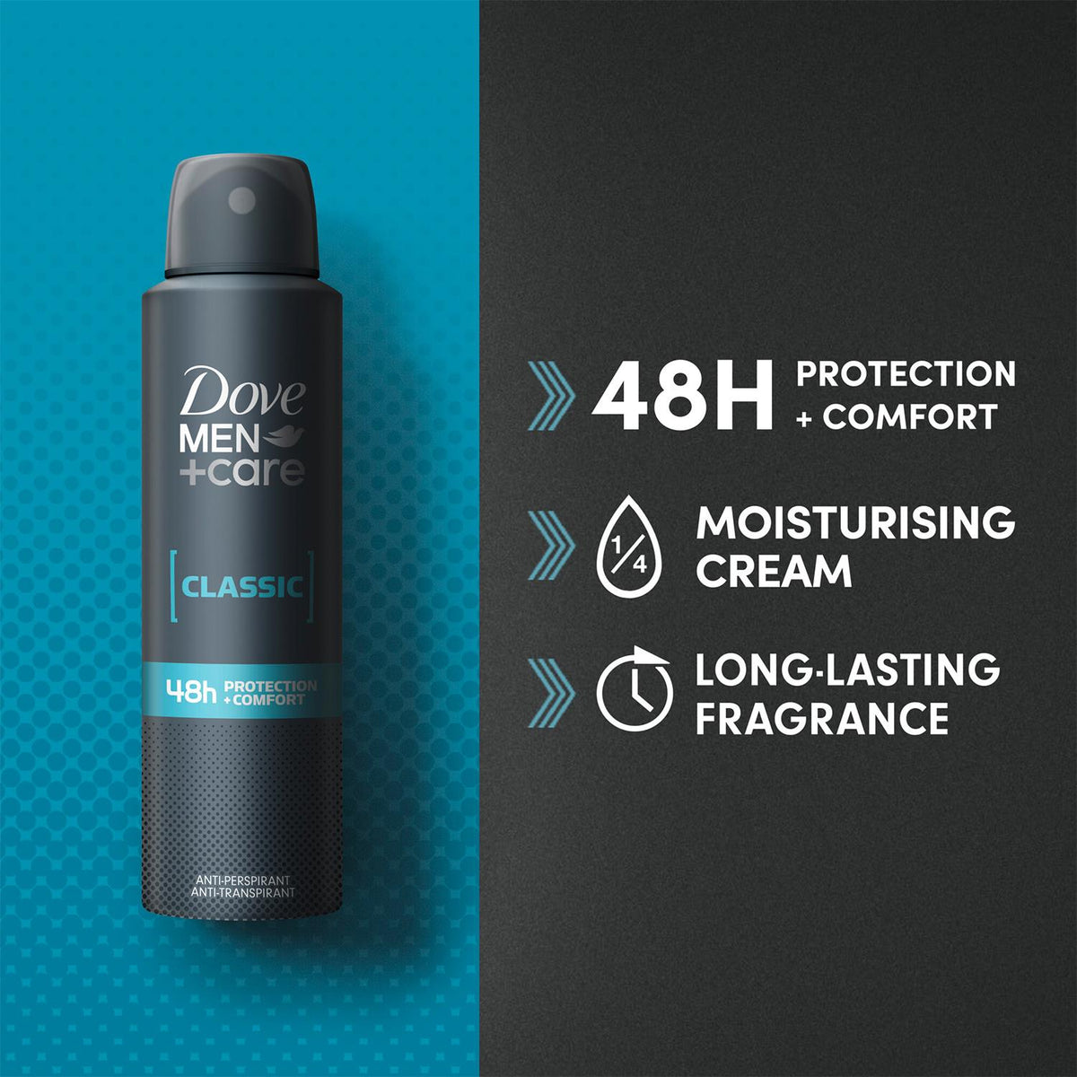 Men+care Classic Antiperspirant With 48h Sweat Protection Deo 150ml, 3 Pack | Set of 3