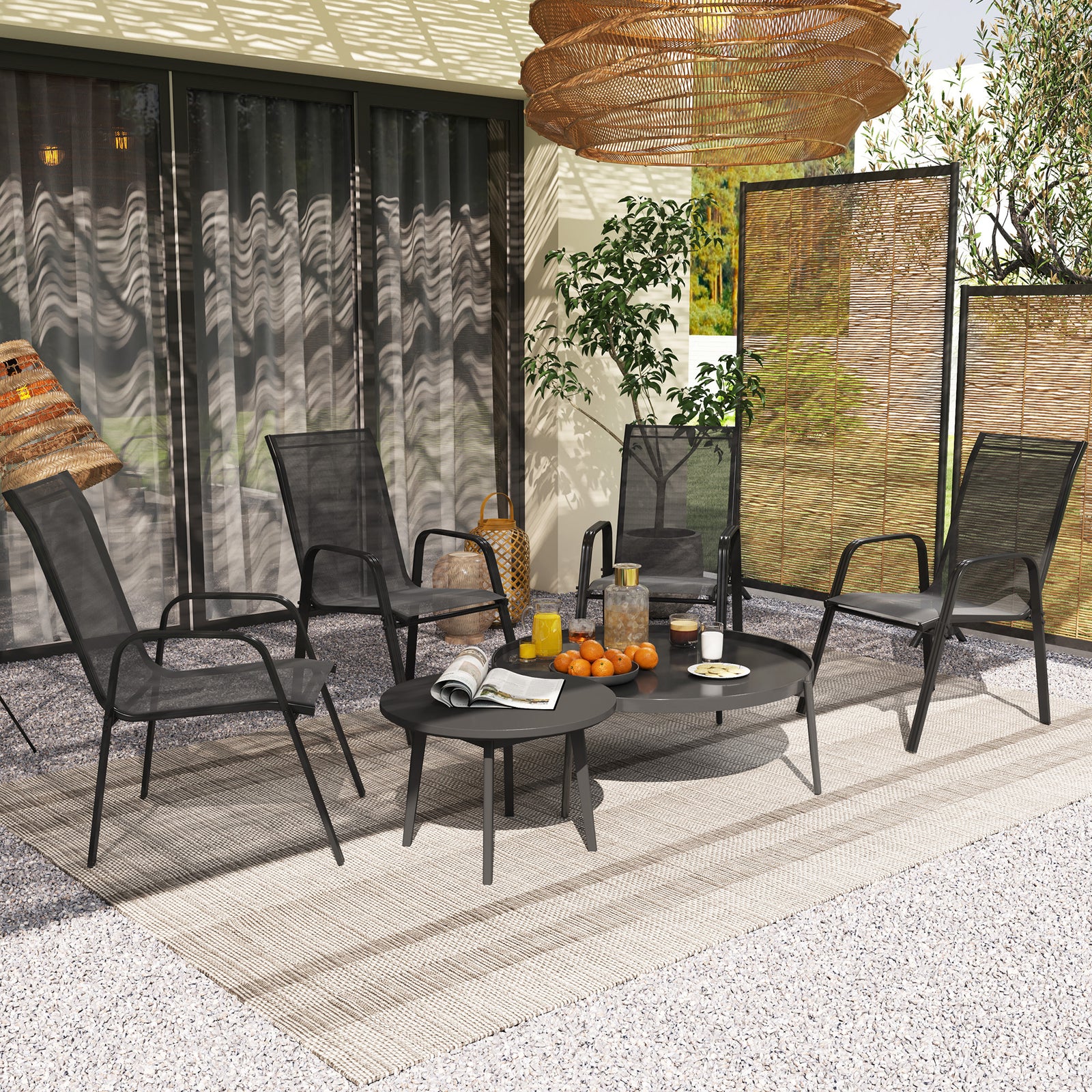 Set Of 4 Garden Dining Chair Set Outdoor With High Back