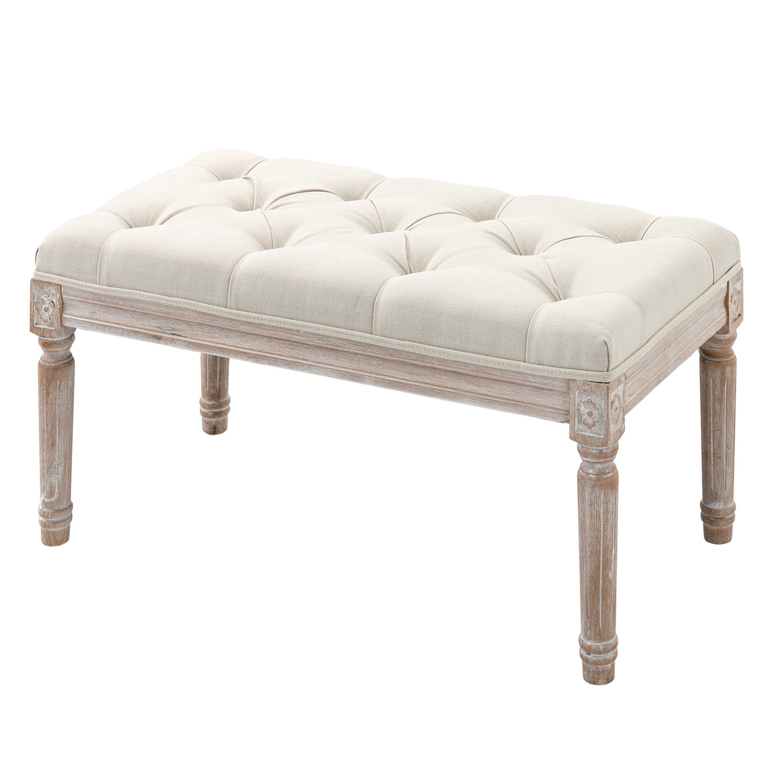End Of Bed Bench, Tufted Upholstered Foot Stool | Medium | Cream