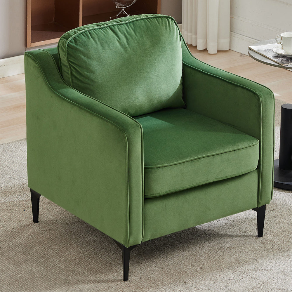 Contemporary Upholstered Armchair – Velvet Accent Chair For Living Room Or Study | Green