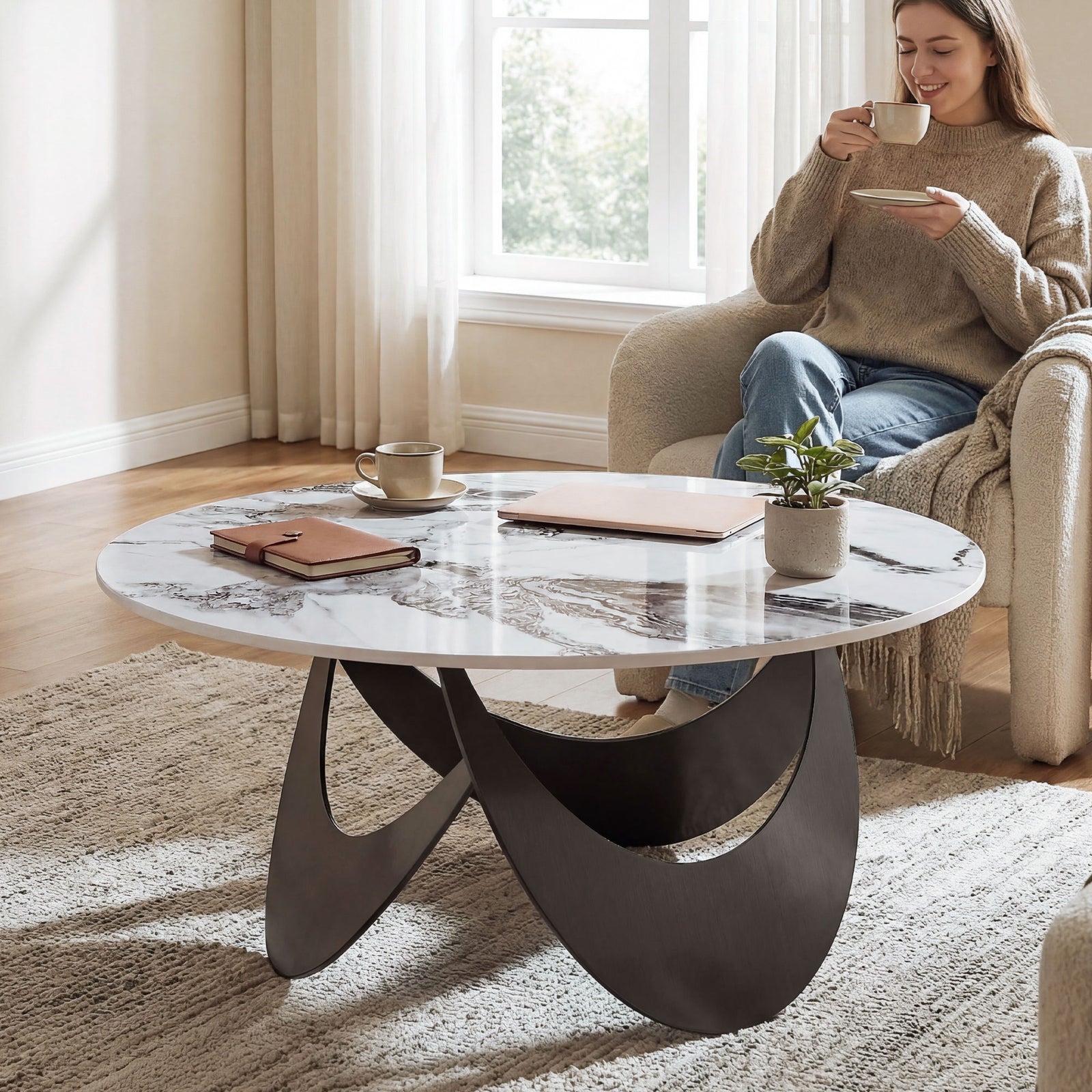 Coffee Table Sintered Stone Top White And Black | White
