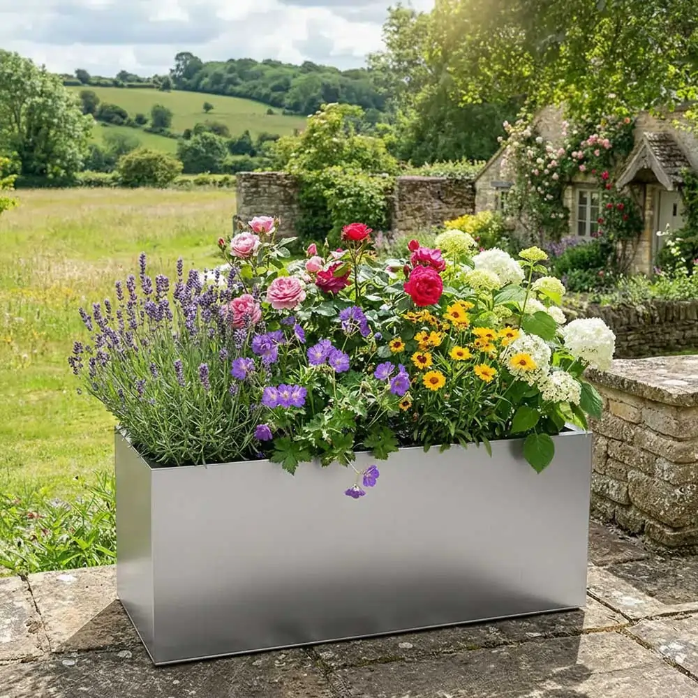 Zinc Galvanised Trough Planter | 75cm x 32cm x 32cm | Silver