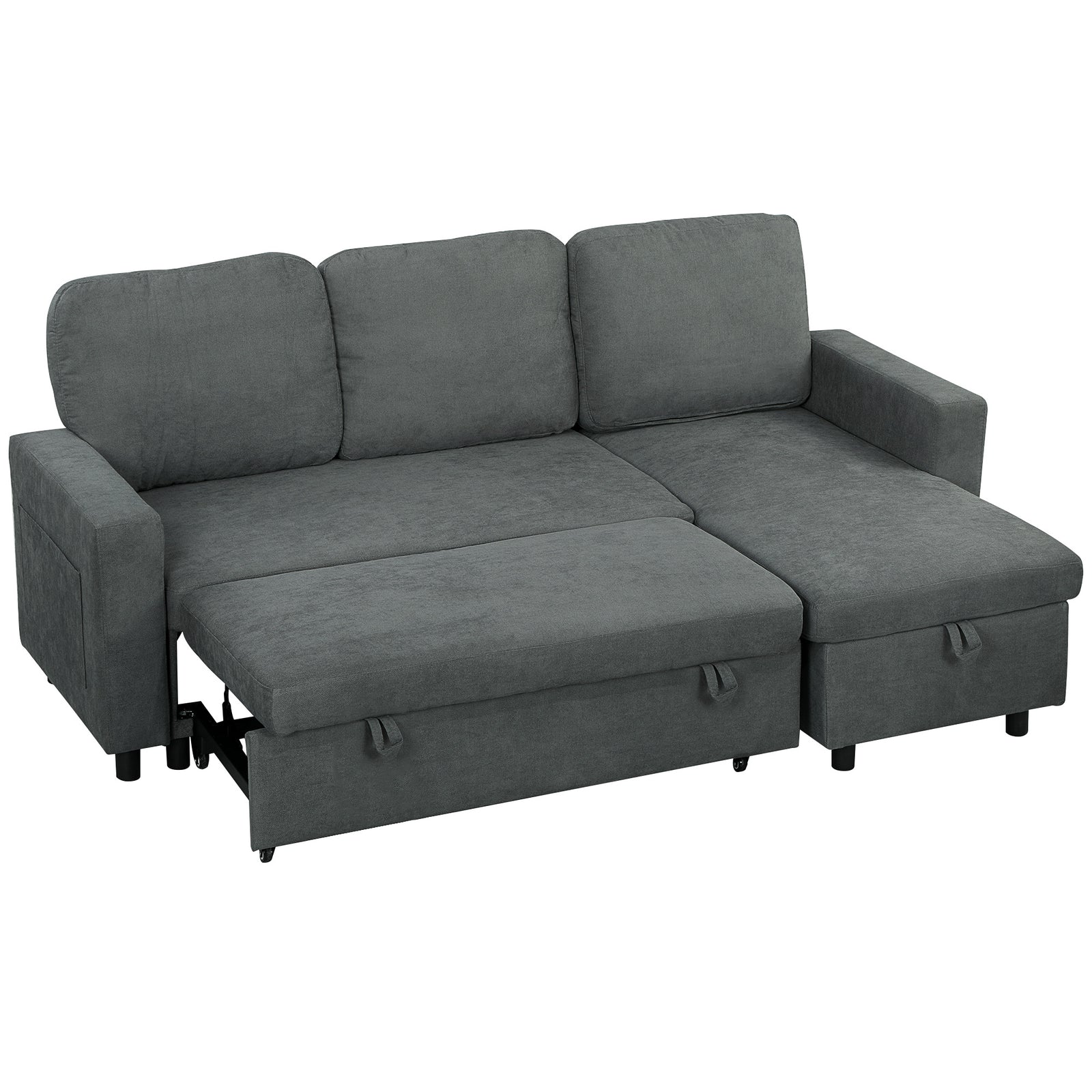 Pull Out Sofa Bed L Shape Corner Sofa W/ Reversible Chaise | Charcoal Gray