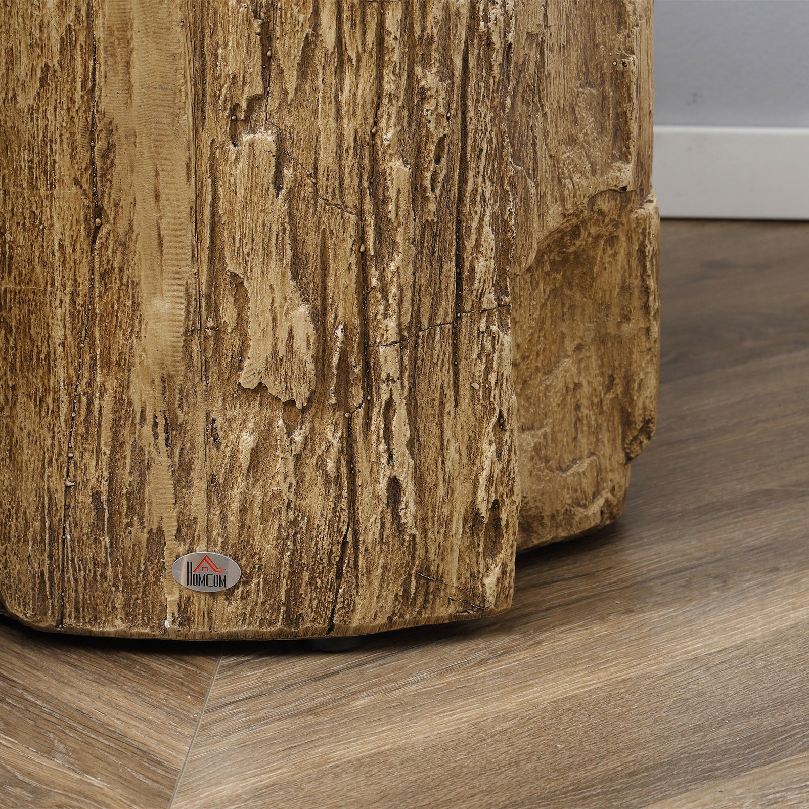HOMCOM Concrete Side Table Tree Stump End Table For Indoor Outdoors Natural