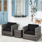 3pcs Patio Rattan Sofa Garden Furniture Set W/ Cushions | Gray