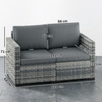 2 Seater Rattan Garden Sofa With Deep Seat, Wide Arms | Mixed Grey